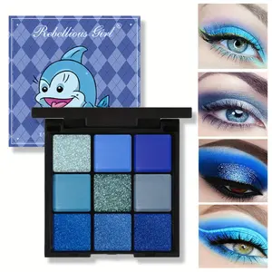 VERONNI Blue Enchantress 9-Color Eyeshadow Palette - Waterproof, Sweatproof Cosmetic with Klein Blue, Pearly, Matte Finishes for Stage, Cosplay Makeup