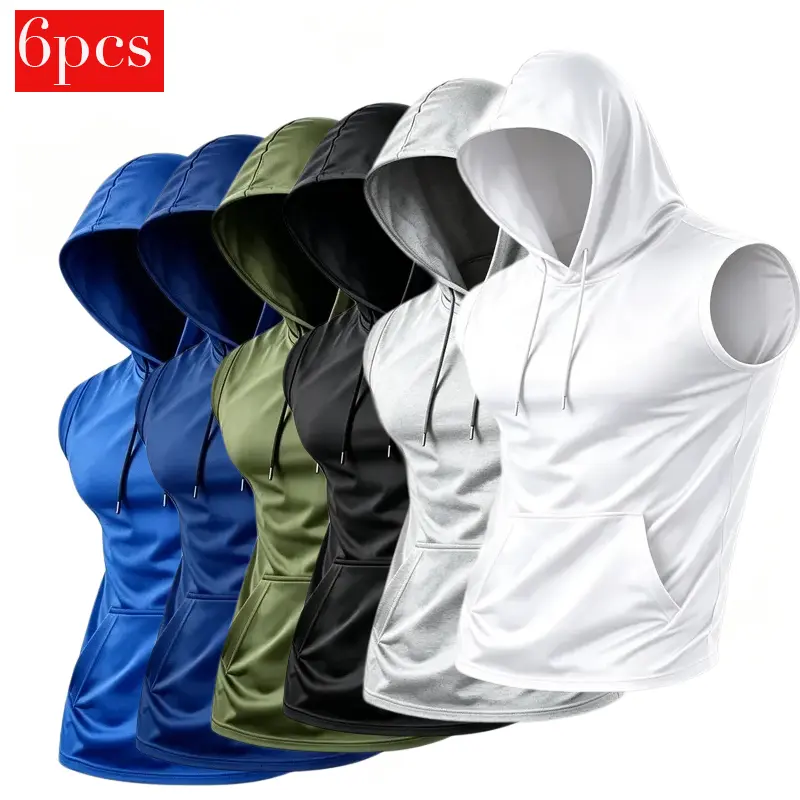1/6-piece Men's Sporty Fitted Top, Plain Surface, No Zipper, Without Button, Unlined, Polyester Knit Fabric, Breathable, Quick-Dry, Comfortable