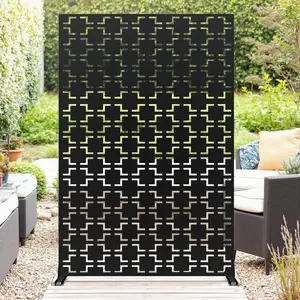 72" Metal Privacy Screen Outdoor Indoor Freestanding Privacy Wall Panels & Decorative Patio Dividers, 3-Panel Rustproof, Weatherproof Decorative Fence for Balcony, Patio, Garden & Deck (Black)
