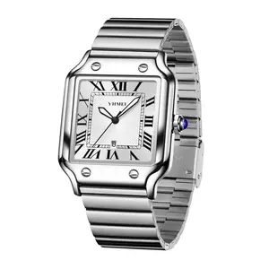 Women's Men's Unisex Square Watch - Silver Stainless Steel Band, Roman Numerals, Date Display, Waterproof Quartz Wristwatch, Fashion Casual Retro Wristwatch, Perfect Gift