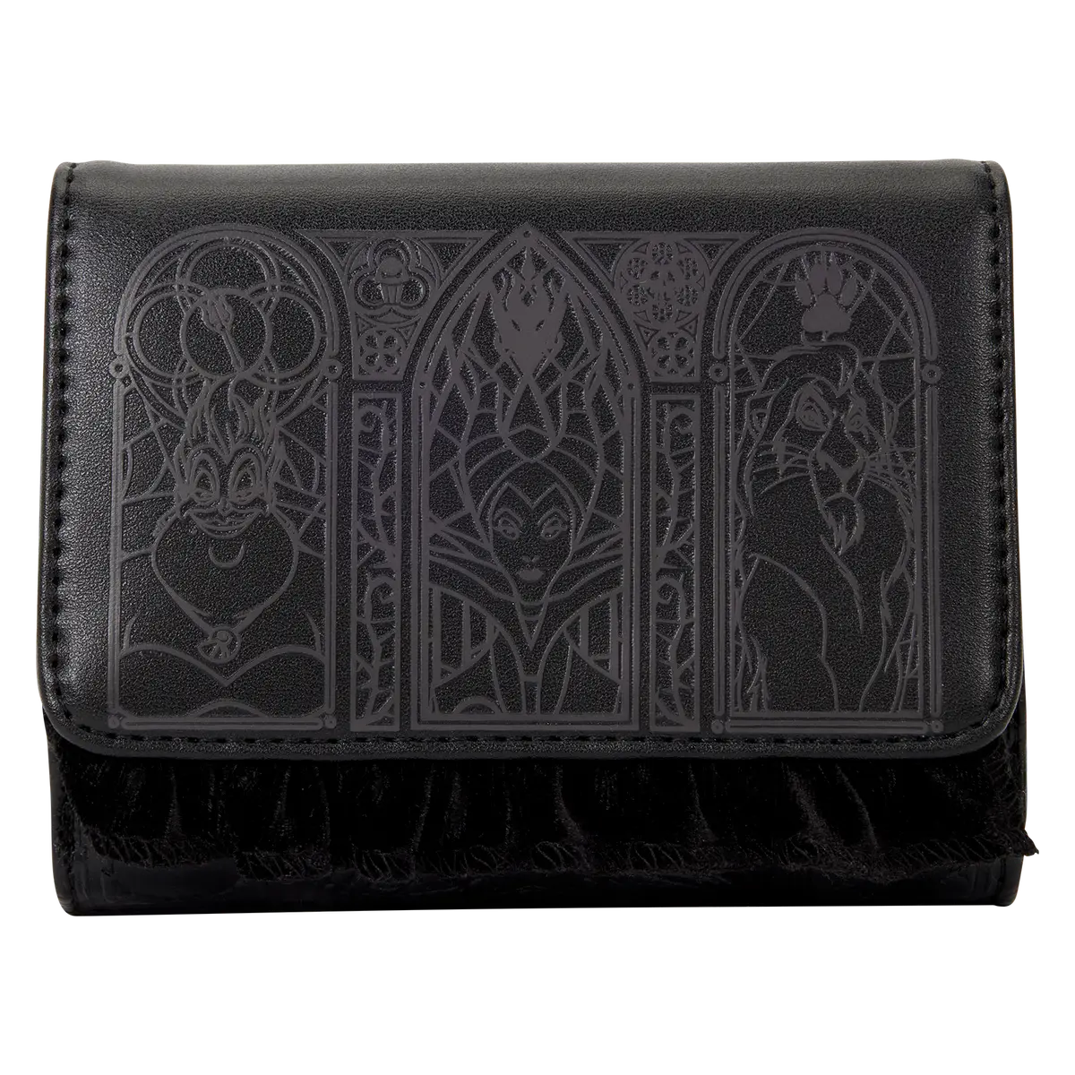 Loungefly Disney Villains Stained Glass Trifold Wallet, Stylish Faux Leather Accessory with Velvet Trim and Shimmer Embroidery, Stylish Wallet, Polyurethane, Branded Wallet, Artificial Women's Wallets