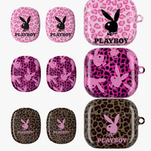 Playboy Bunny Leopard Print Case for AirPods Pro 2 1 3rd Gen, Luxury Pink Cheetah Pattern Soft Protective Cover,  Aesthetic Slim Fit Shockproof Earbud Skin for Women & Girls - Pink/Brown/Hot Pink