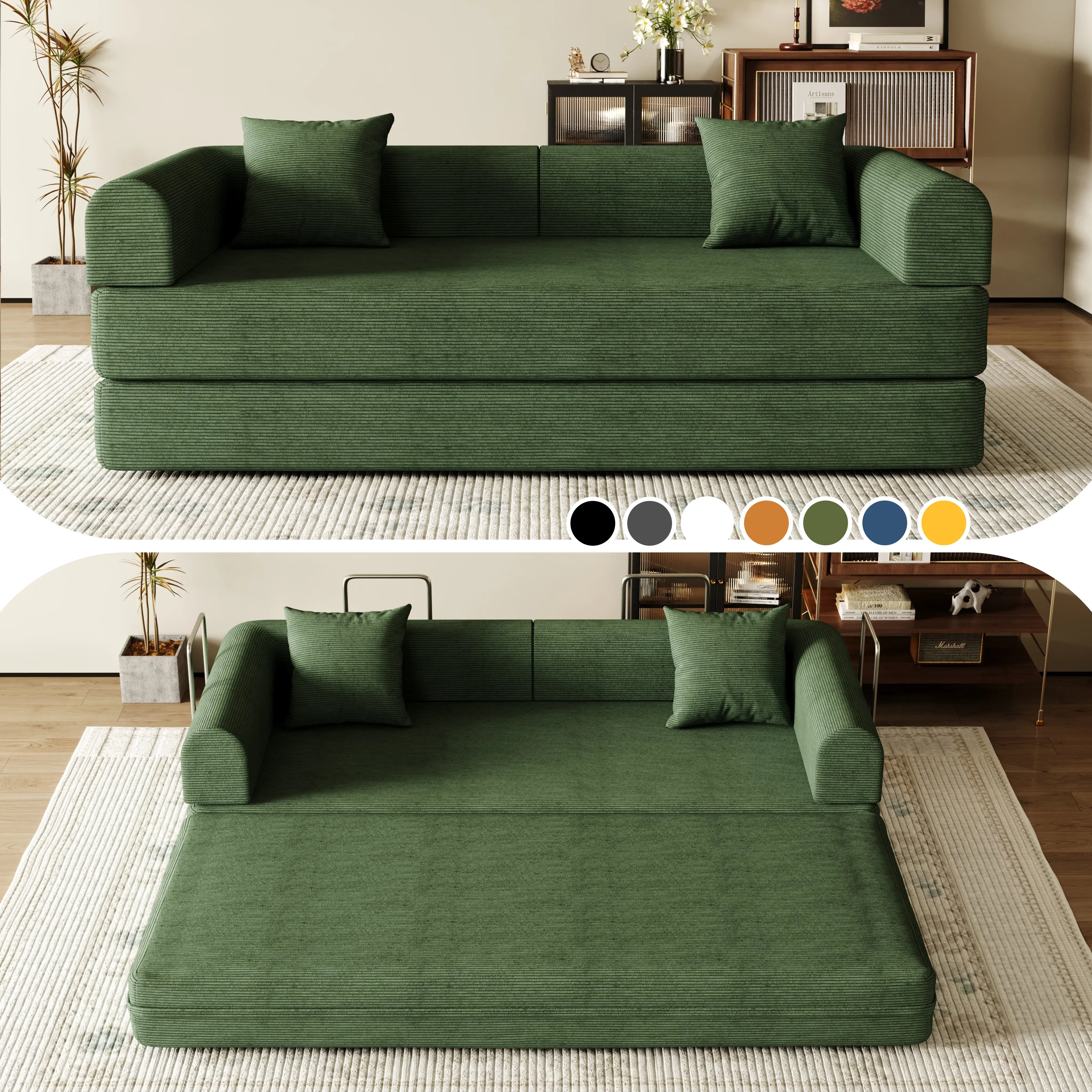 Sofa Bed 79/59/53/32 “ Foldable Deep-Seat Plush Modular boneless Sofa Single Seat No Assembly Required Suitable for Living room/Bedroom/Apartment 03GR