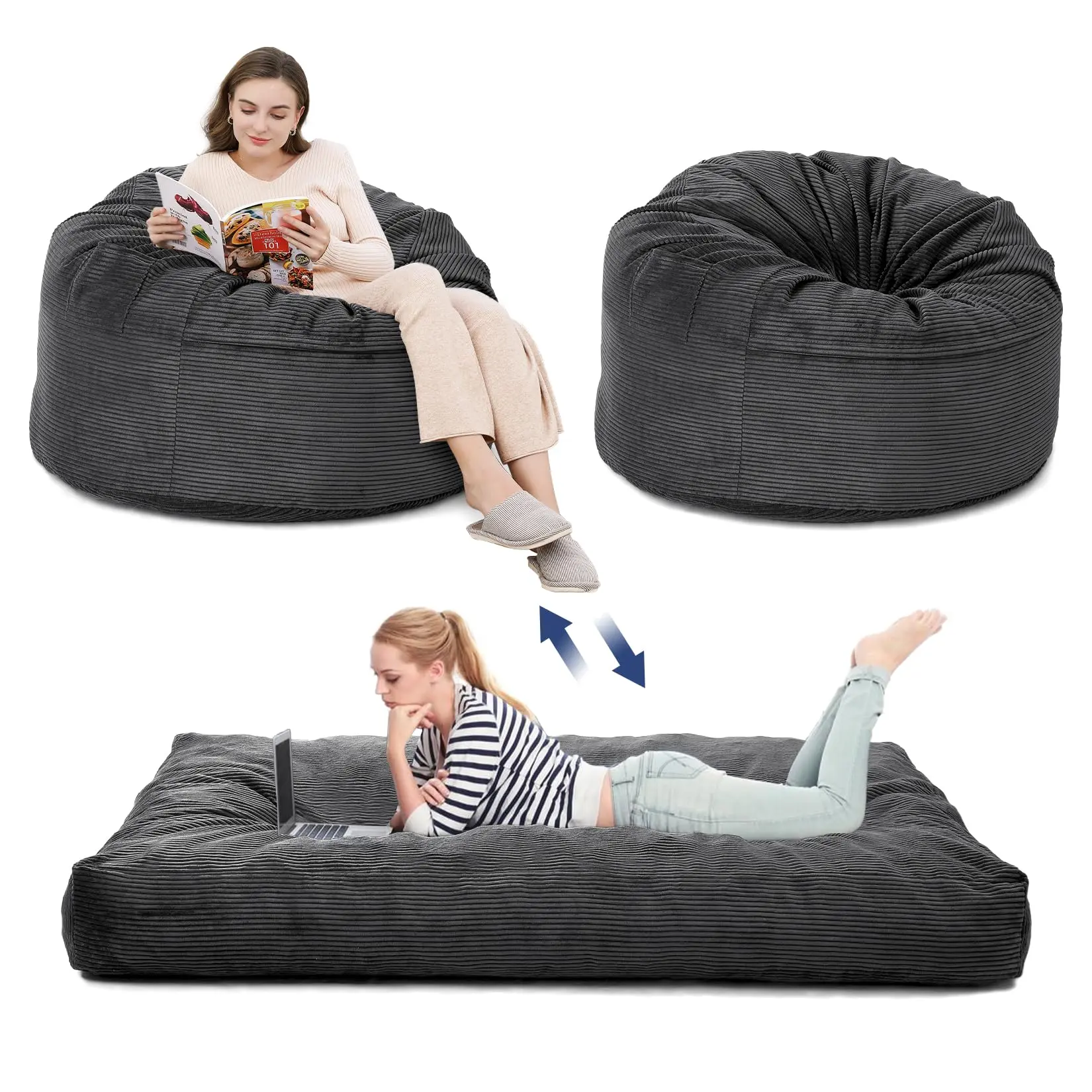 【GARVEE】Convertible Bean Bag Chairs: Transformable Seating from Bean Bag to Mattress for Home Living Rooms, Combining Comfort, Style, and Functionality for Relaxation and Space Efficiency