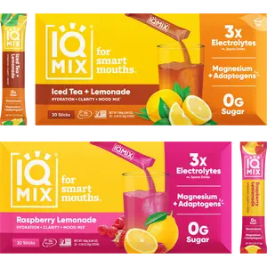 IQMIX Hydration Electrolyte Powder – Lemonade Bundle - Iced Tea + Lemonade (20 Sticks) & Raspberry Lemonade (20 Sticks) – 4-in-1 Formula for Hydration, Mental Clarity, Mood and Recovery – Sugar-Free Drink Mix, Magnesium L-Threonate, Lion’s Mane