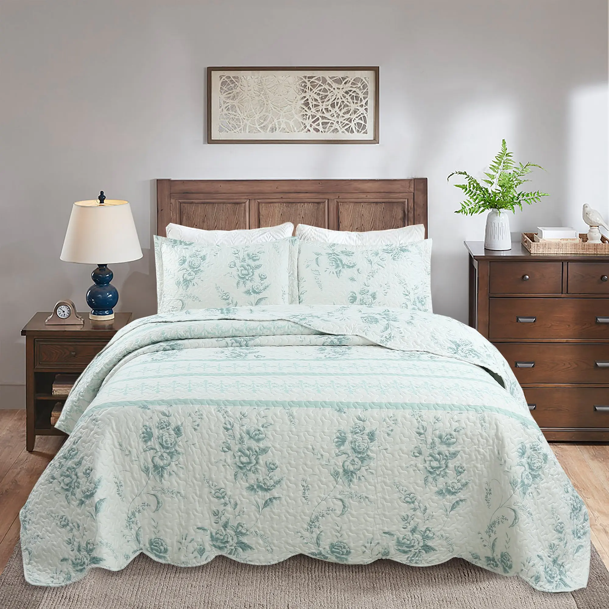 3 PCS Bedding Quilt Set - Lightweight, Breathable, Decorative Flower Bedding Set, Breathable Bedding Set