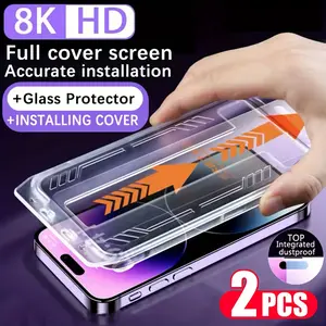 2 Pack Durable Ultra HD Glossy Tempered Glass Screen Protector for iPhone 17 16 Pro Max 15 14 Plus 13 12 Mini 11 XR X XS Max One-Click Applicator, Full Coverage, Installation, Edge Protection, Anti-Fingerprint, Shatter-Proof with Tool Included