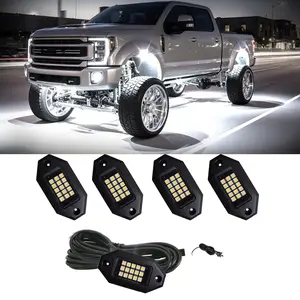 Unionlux 4/8/12-Pod White Rock Underglow Lights, 15 SMD Chips 6000K Pure White, IP67 Waterproof, 4M Extension Wires per Light, Quick Connect Plug-and-Play, Fit for Trucks SUV ATV (No Switch)
