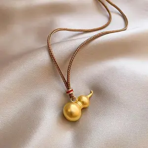 Sand Gold Gourd Pendant - Daily Wear Necklace, Religious Costume Jewelry, Necklace Gift, Fortune-Gathering, Safety-Ensuring, Golden Shine, Noble Elegance summerwins