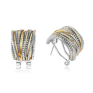 Aprilery Two-Tone Crossover Hoop Earrings – Designer Stud Earrings for Women,  Earcuff Statement Jewelry Gift