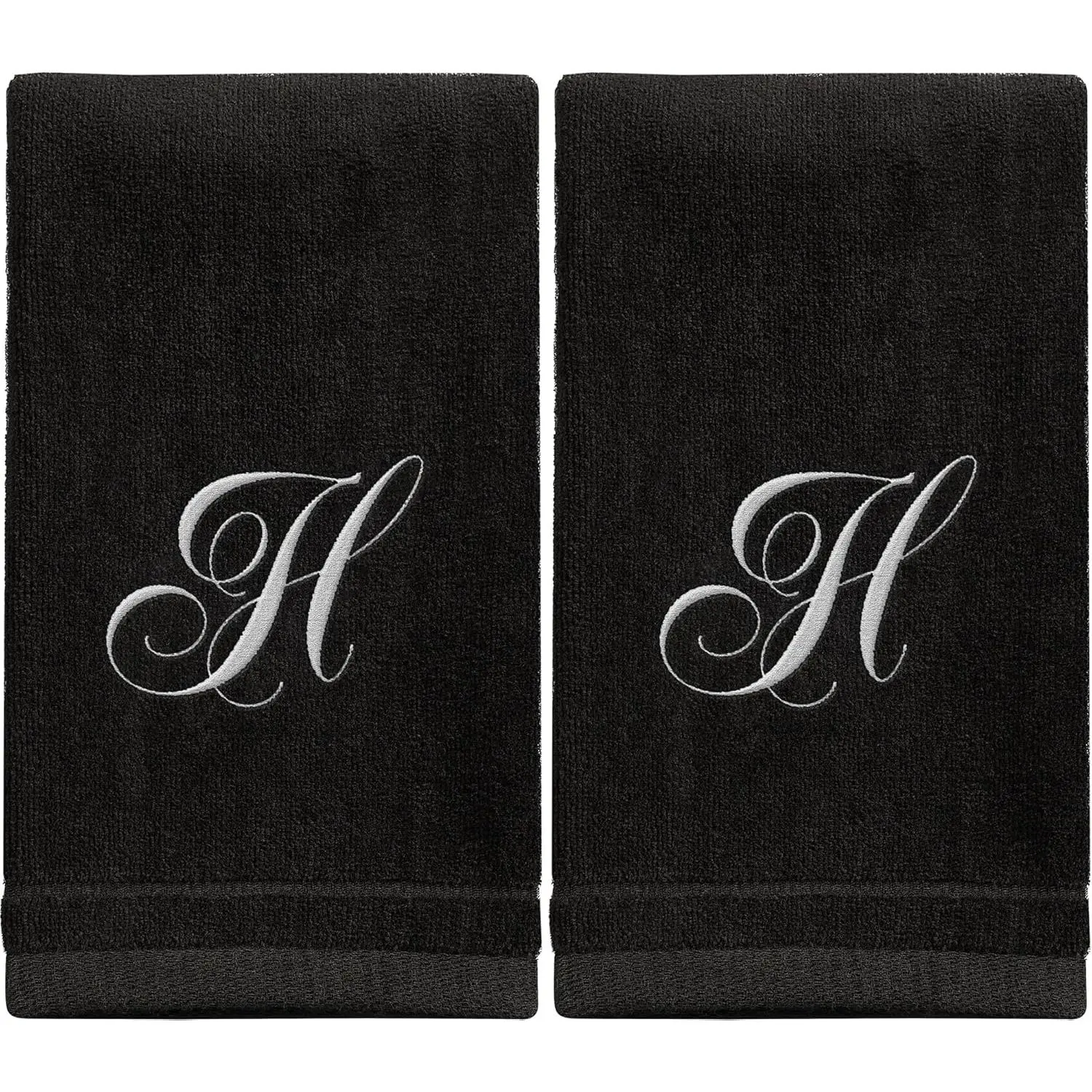 Personalized Initial Fingertip Towels 2 Pack 11x18 White Embroidery on Black Modern Monogrammed Towels Great Personalized Gift for Women Teachers Friends Bridesmaids