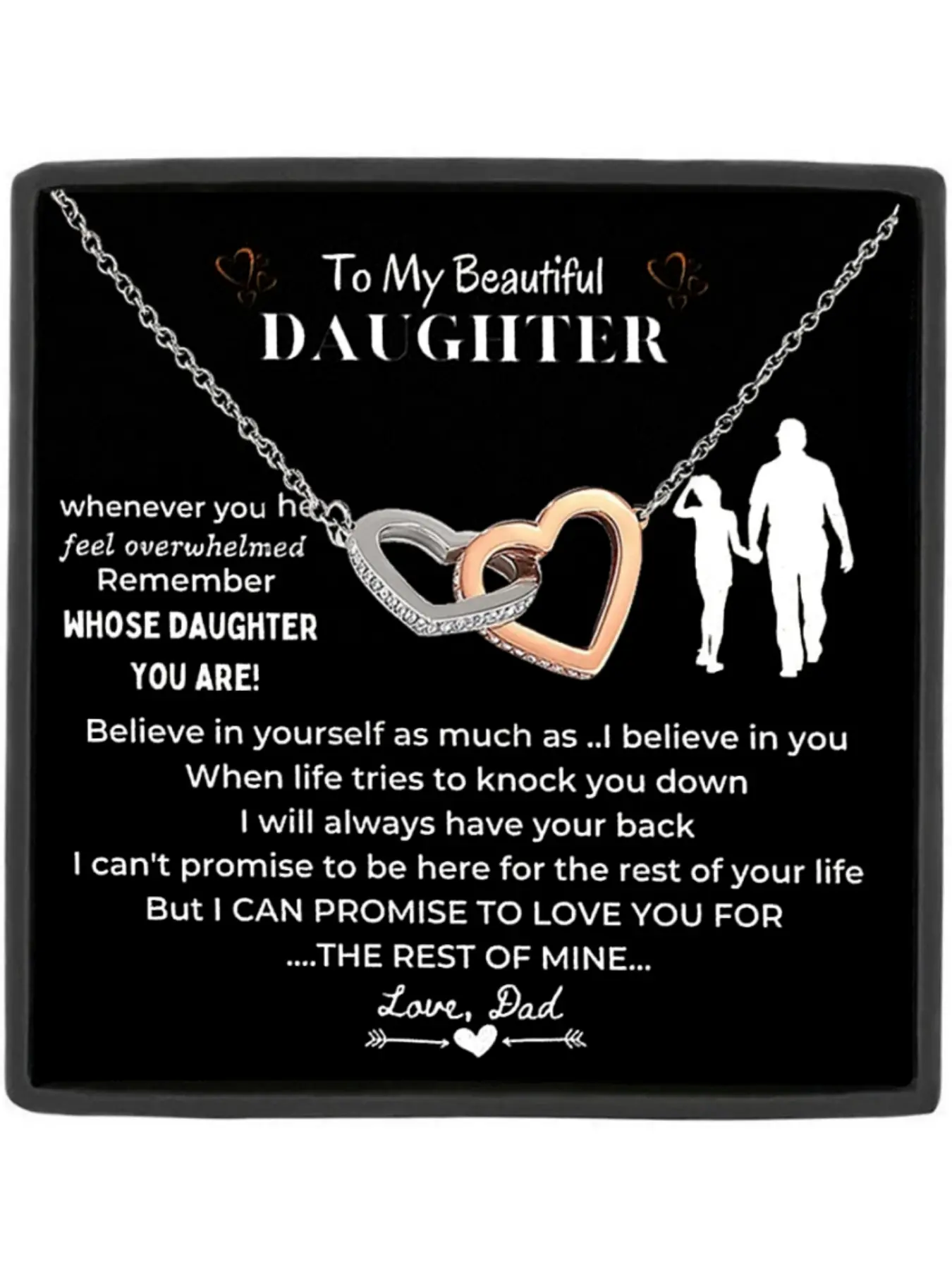 To My Daughter Interlocking Heart Pendant Necklace, Heart Design Necklace, Dad to Daughter Birthday Gift, Christmas Gift, Love Heart Necklace, Heart Design Jewelry
