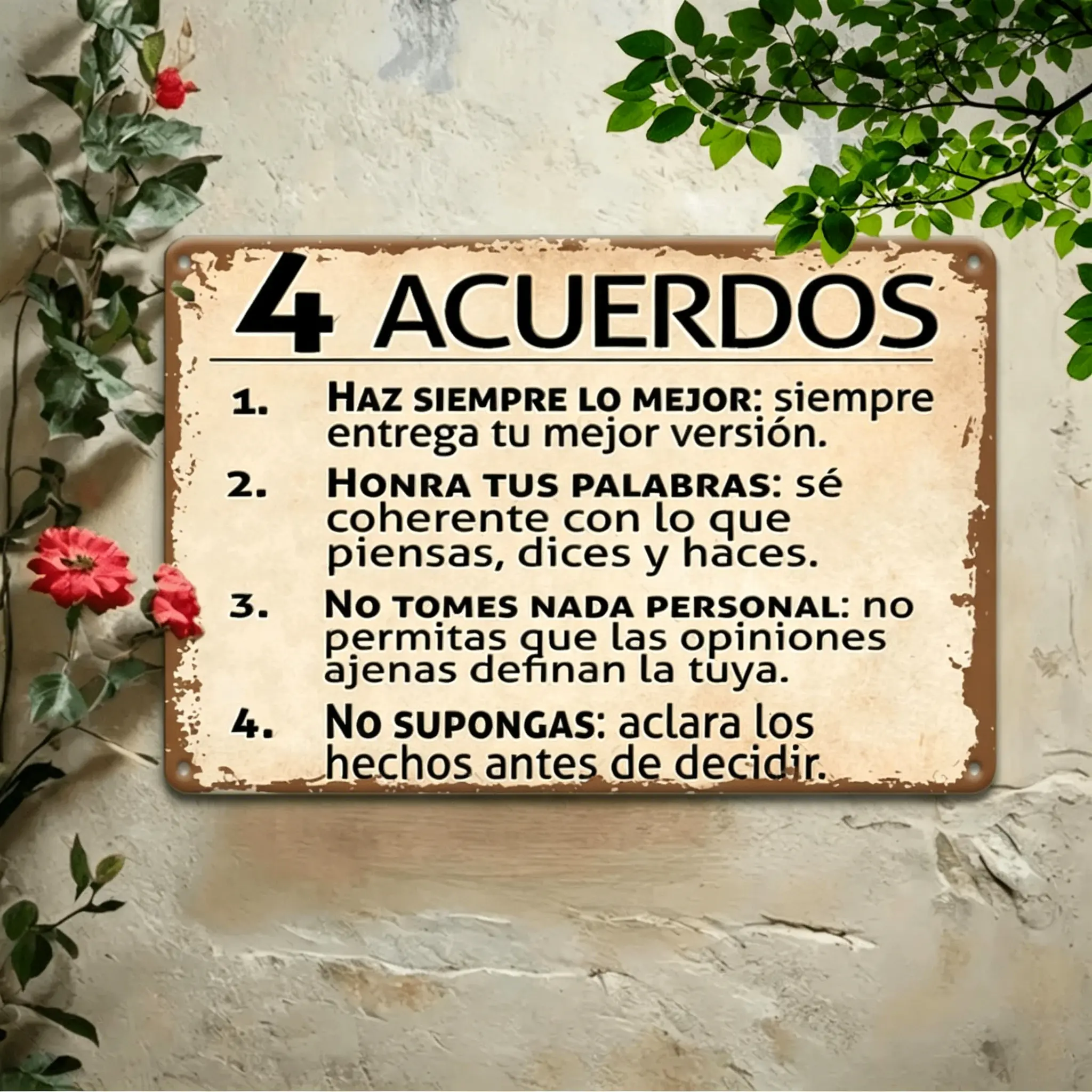 Vintage Spanish Metal Tin Sign With Inspirational Quotes For Versatile Indoor And Outdoor Decor In Antique Iron Finish 8x12 Inches