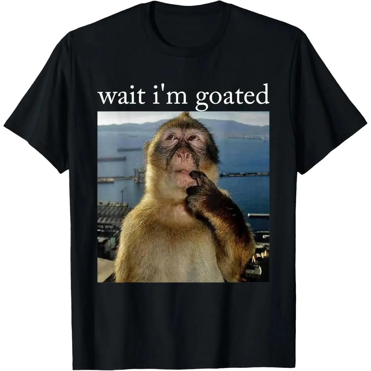 100% Cotton Wait I'm Goated Funny Thinking Monkey Meme Brainrot Gift T-Shirt for Guys Gals and Teens Vintage Vibes Graphic Tee Streetwear TikTokFashion