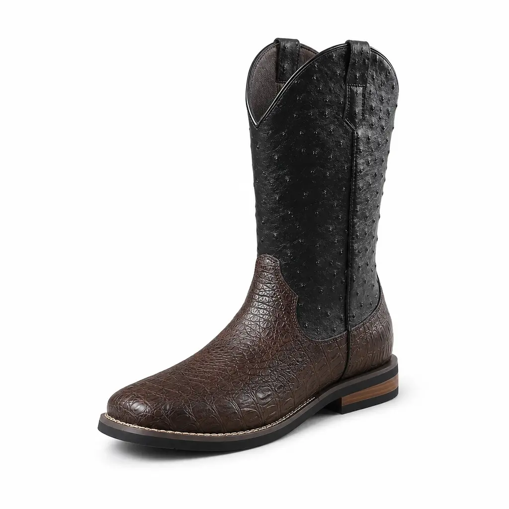 Men's square-toe closed-toe cowboy boots, crafted with classic techniques and made of comfortable and fashionable soft PU leather. These stylish closed-toe walking shoes are decorative footwear