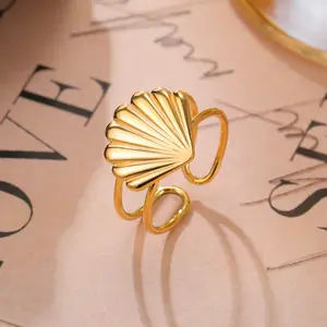 Cazador Adjustable Shell Starfish Rings for Women Stainless Steel Summer Beach Jewelry Gold Color Open Finger Rings 2026 Trendy