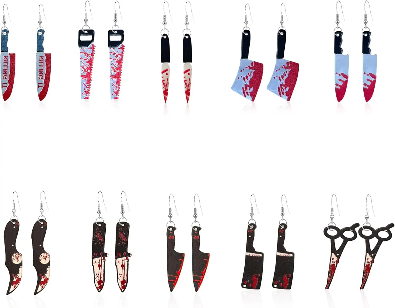 10 Pairs Punk  Dagger  Kitchen  Saws Drop Dangle Earring Set Gothic   Printed  Earring for Women  Hop Halloween Party