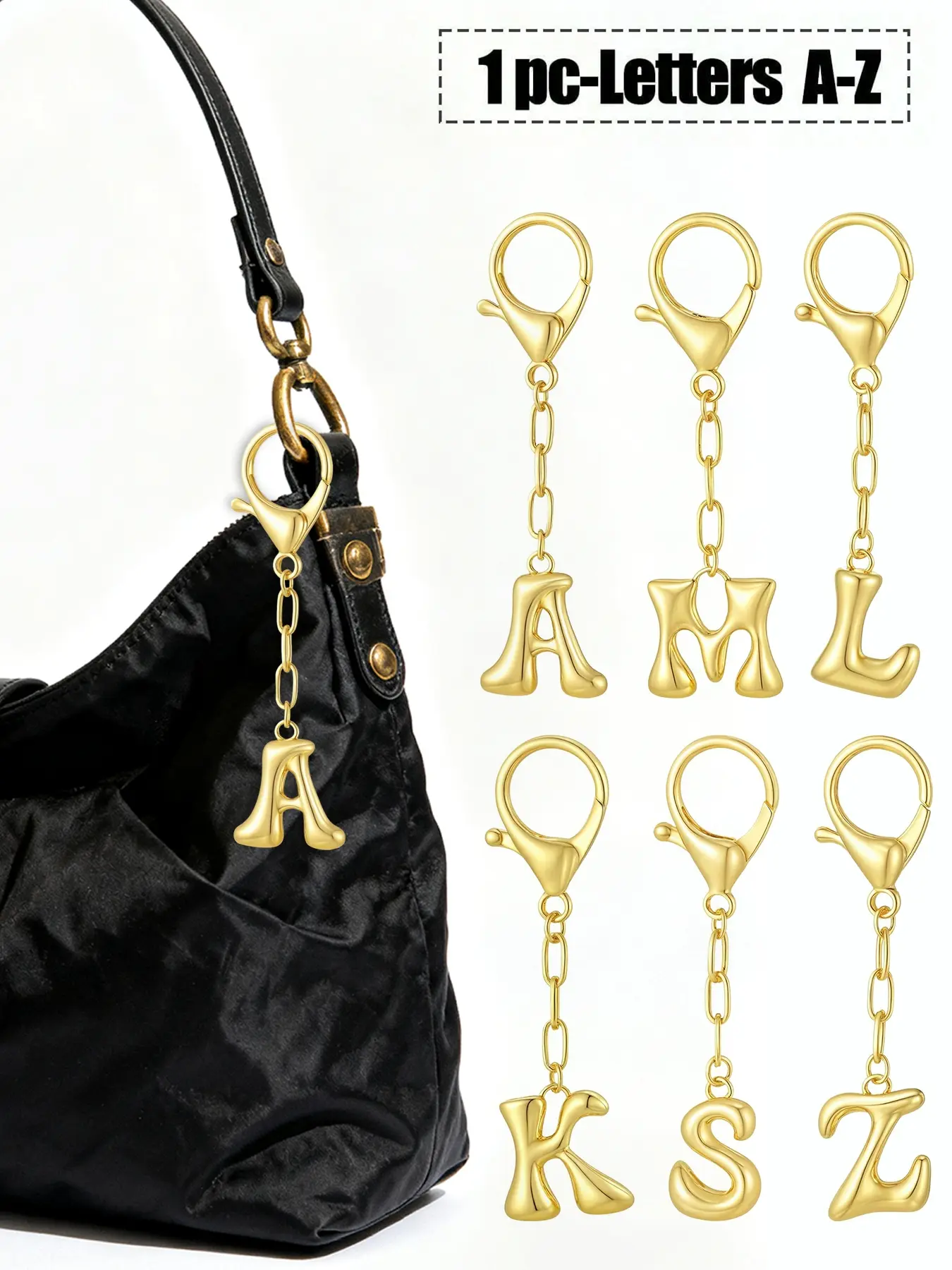Shiny Alloy Bubble Cute Letter Alphabet Detail Pendant Necklace, Alphabet Necklaces, Lucky Crystal Bag Charm, Perfect Birthday Gift for Women & Girls, Fashion Alphabet Pendant