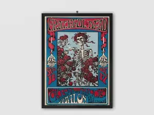 Grateful Dead 1966 Skeleton & Roses San Francisco Vintage Concert Poster. Music Poster. Vintage Poster Unframed