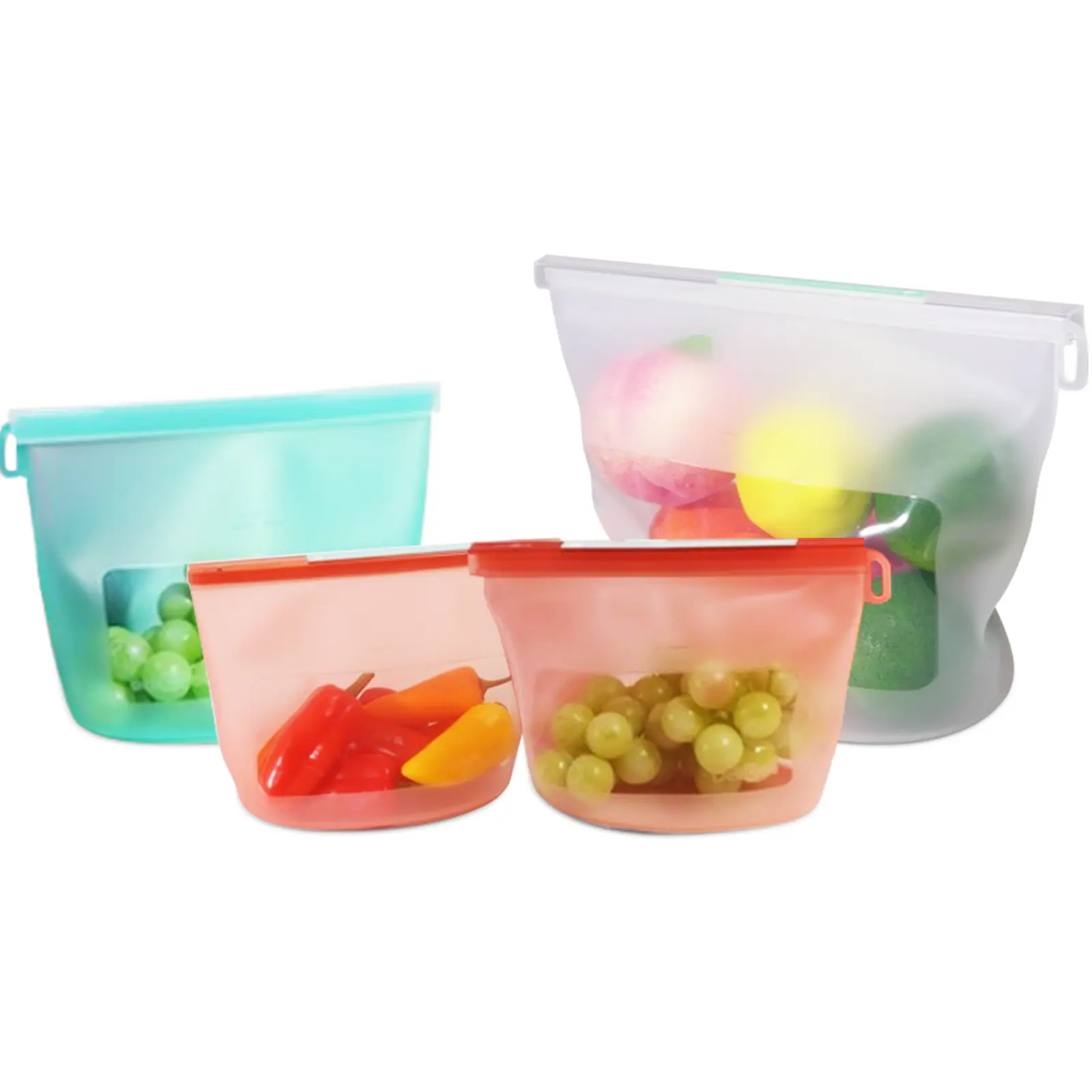 CuLiDing Reusable Premium Silicone Food Storage Bags 4 Pack with 2 Sandwich, 1 Lunch, and 1 Half-Gallon, Multi-Use & Sous Vide Stand-Up Pouches for Soup and Leftovers, Microwave, Dishwasher and Freezer Safe, BPA Free