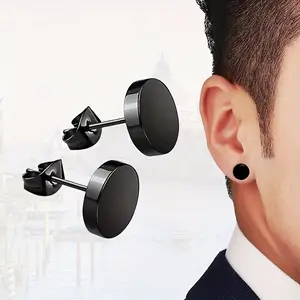 Men's 316L Stainless Steel Hypoallergenic Black Round Studs - 2-Pair Earring Stacking Set, Stud Earrings Jewelry for Daily Wear and Going Out