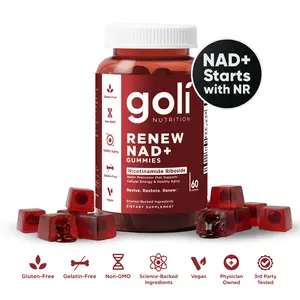 Goli Renew NAD+ (NR) Gummies. Clinically Studied NR Nicotinamide Riboside, Healthy Aging & Cellular Energy. Gluten Free, Non-GMO, Gelatin-Free, Vegan.