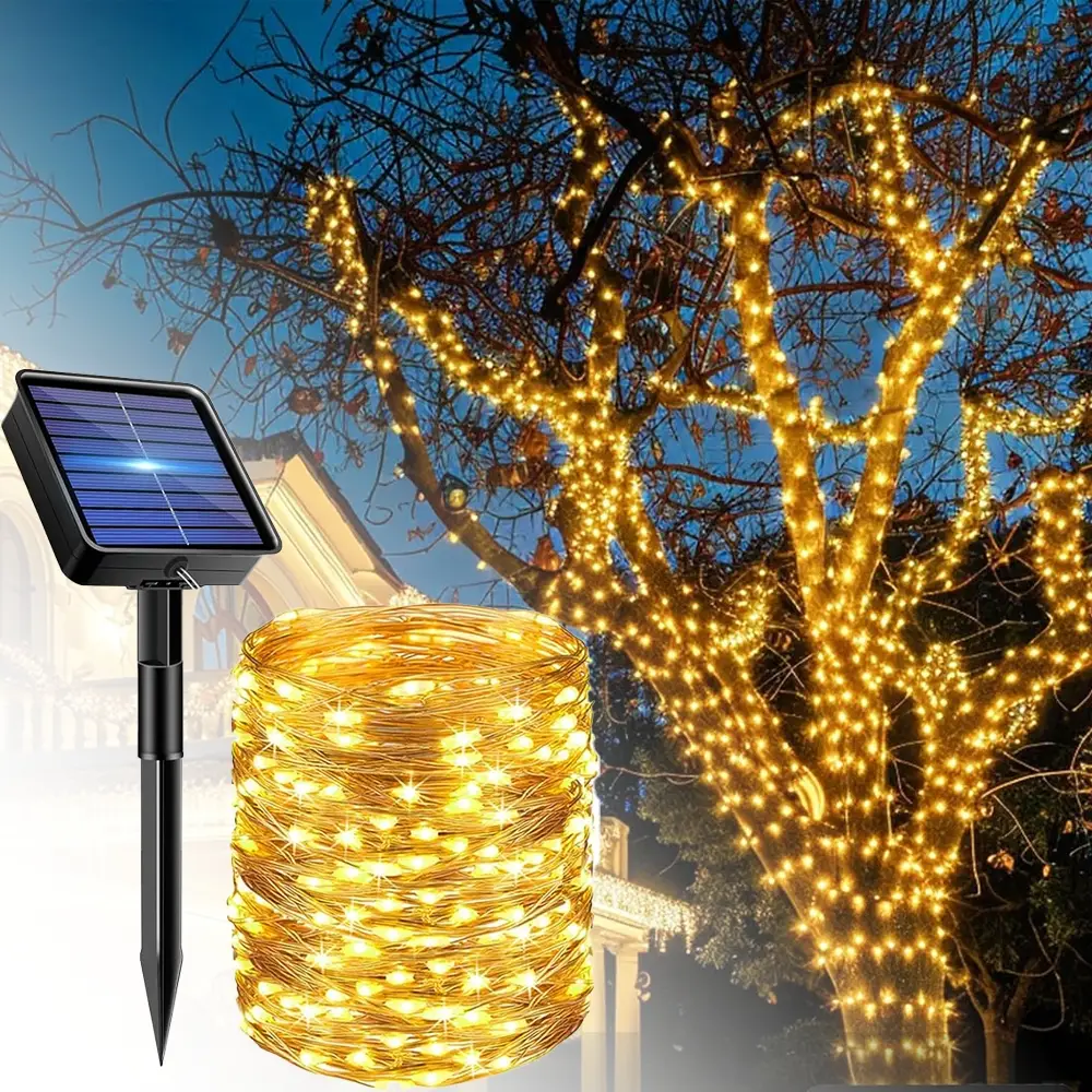 Solar Rope Lights, 66ft 200 LED Solar String Lights, 8 Modes Waterproof Outdoor Lights for Garden Patio Pool Tree Decoration Warm, Led Strip Lights
