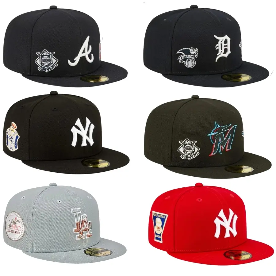 MLB New Era 59FIFTY Fitted Hat, NY Yankees, LA Dodgers, Atlanta Braves, Detroit Tigers, Miami Marlins, Premium Baseball Cap, Flat Brim Streetwear, Hip Hop Fashion, Collector Hat, Gorras, Gorra Beisbol, TikTok Viral