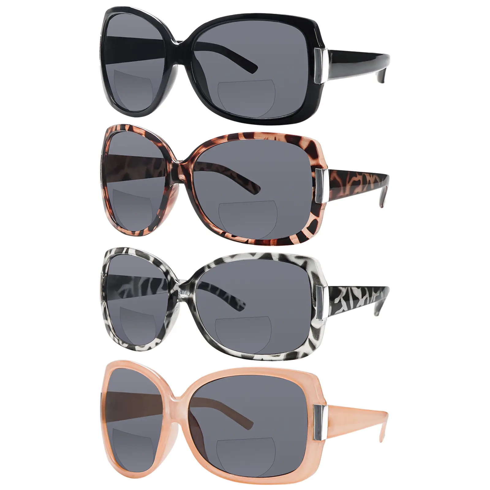 4 Pack Bifocal Reading Sunglasses for Women Fashion Sun Readers UV400 Protection Vintage Oval Sun Reading Trendy Protective Polarized Lenses Anti-Glare HD Lenses Stylish Design Lightweight Strong Rectangular Frames Styling