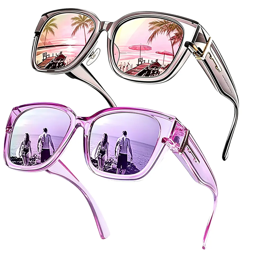 【FitOver Sunglasses】Women's Fit Over Prescription Sunglasses - Oversized Square Full-Rim Plastic Frames Mirrored Polarized , UV400 Protection, Trendy Sunglasses, Unisex Fashion Accessory for Summer Wins, Accessories for Women The Choice of Gifts 1/2Pcs