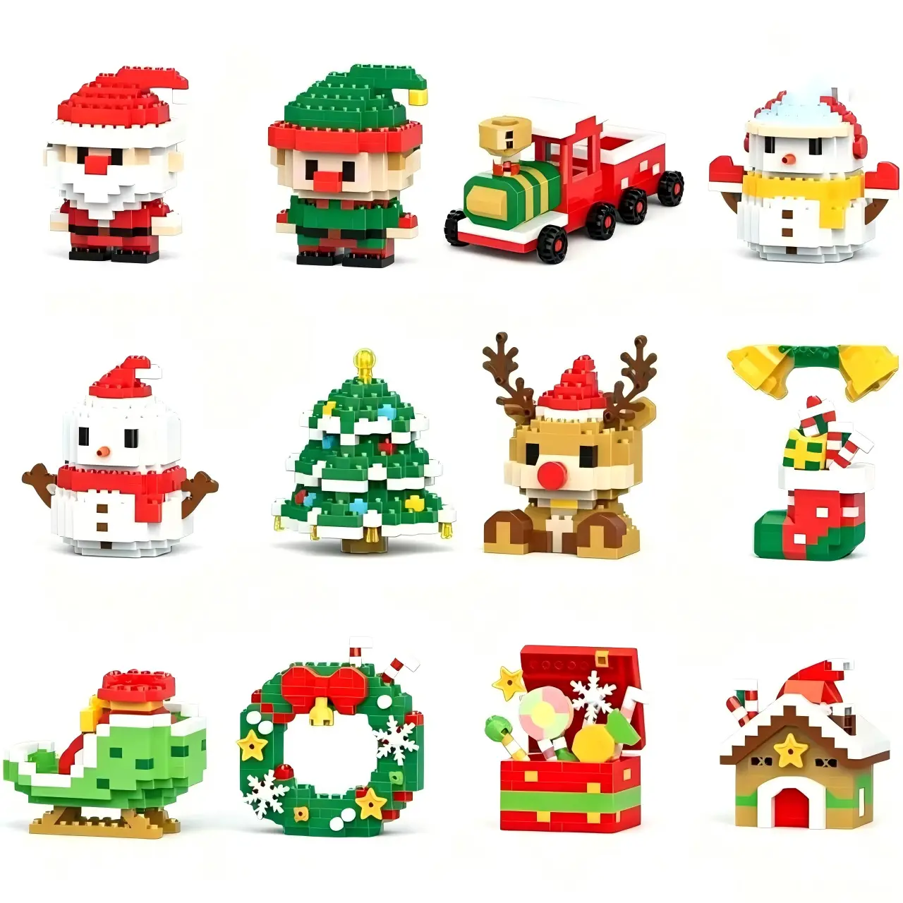 12 PCS  Christmas Building Blocks Set, Durable DIY Holiday Christmas Building Blocks with Multiple Designs, Easy Assembly Building Toy for Kids & Adults, Christmas Decoration and Gift Choice