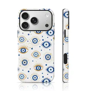 Boho Evil Eye Pattern Phone Case for iPhone 17 Pro Max/16 Pro Max /15Pro Max 15/14/13/12 & Samsung S25 Ultra All Models, Double-Layer TPU Shockproof Protective Cover