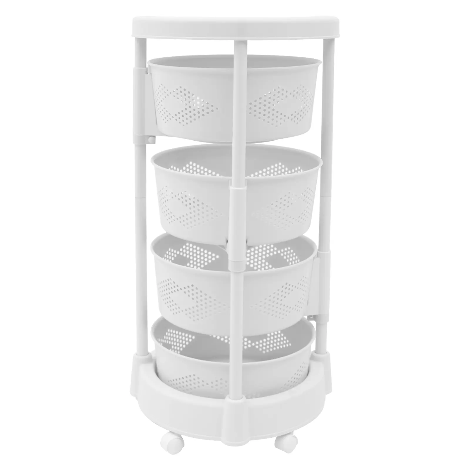 Summerwins 4-Tier PP+Iron Adjustable Rotating Basket Storage Tower on Casters - Bath Basket Utility Cart, Compartment Multi-Tier Rolling Organizer Shelf with Wheels for Bathroom, Bedroom, Bath Basket Utility Carts