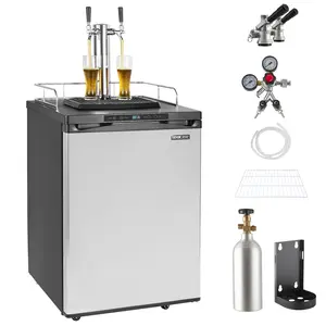 VEVOR Beer Kegerator, Dual Tap Draft Beer Dispenser, Full Size Keg Refrigerator With Shelf, CO2 Tank(No Gas), Drip Tray & Rail, 23°F- 82.4°F Temperature Control, 162L, Silver