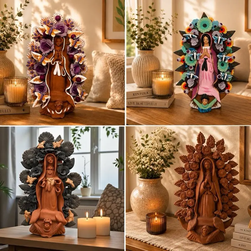 12” Virgin Mary Handmade Clay Piece From Metepec Virgen de Guadalupe  Mexican Decoration