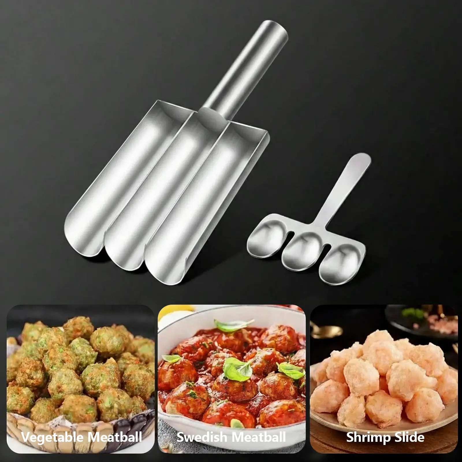 3-In-1 Stainless Steel Meatball Maker, Compact Kitchen Gadget, Durable Utensils Set, Reusable Time-Saver Scoop for Family Meals, No-Mess Meal Prep, Easy-to-Use Kitchen Utensil for Meatball Lovers