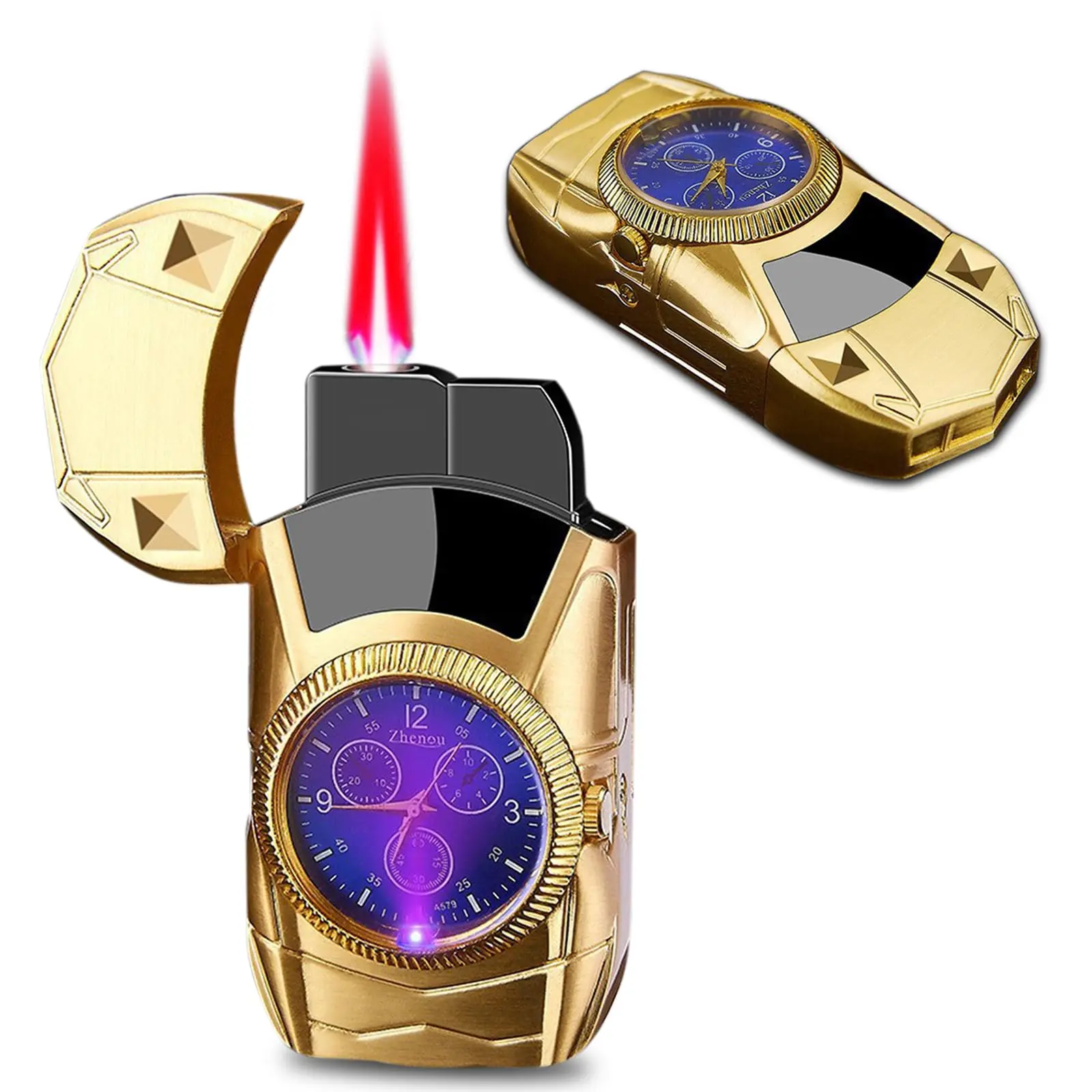 Torch Lighter, Stylish Sports Car-Shaped Butane Lighter, Creative Windproof Lighter with Cool Design, Novelty Jet Flame Torch Lighter, Refillable Butane Gifts Lighter for Outdoor Indoor(Gold-A)
