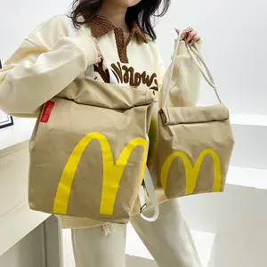 McDonald's Waterproof Single Backpack, Small Cell Phone Bag, Casual Drawstring Lightweight Student Backpack Shoulder Bag Outdoor Backpack with 2 Shoulder Straps for Men and Women