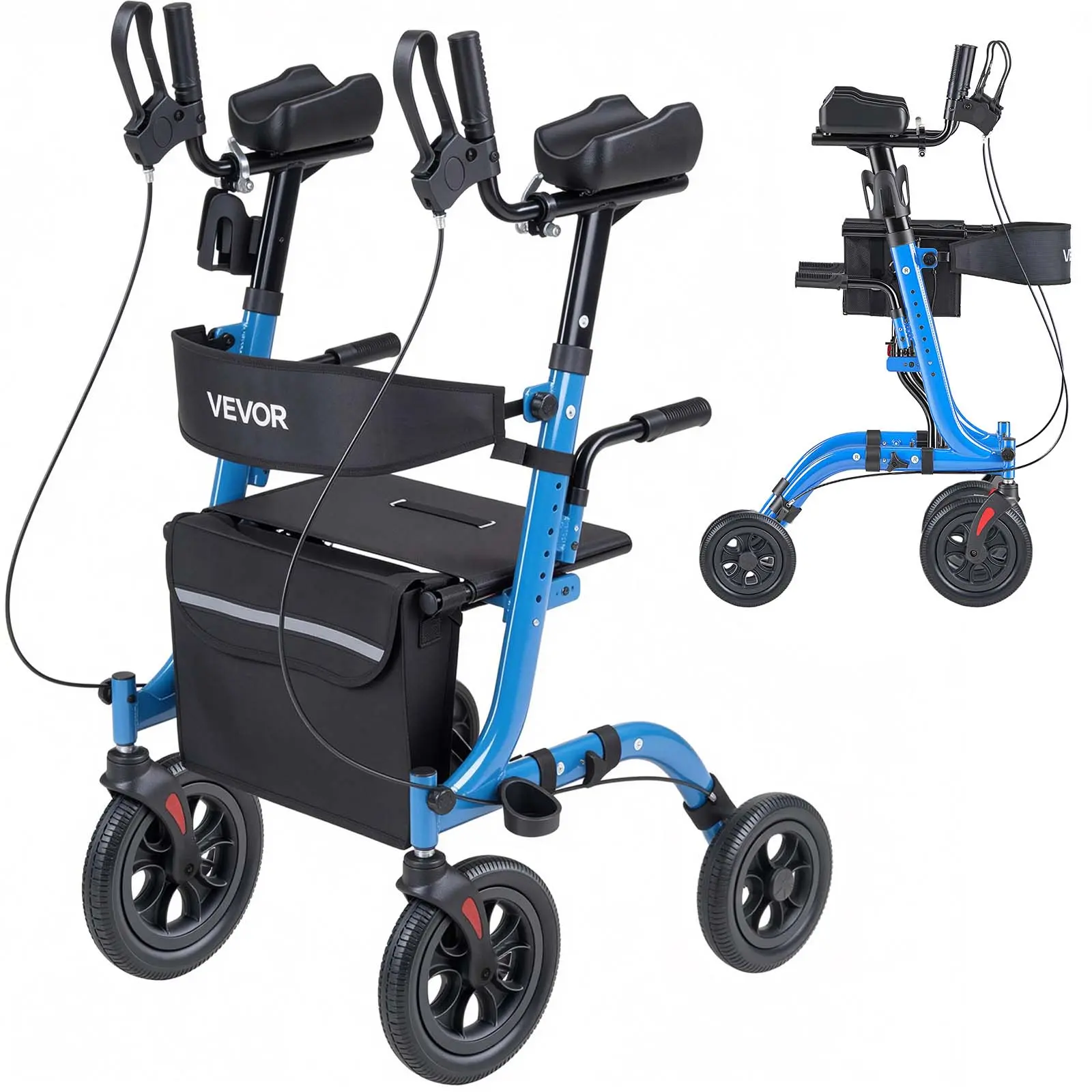 VEVOR Rollator Walker with Seat for Seniors, Foldable Rolling Walker, Lightweight Aluminum Mobility Walking Aid with PU Solid Wheels, Adjustable Handle, Storage Bag, Cup/Cane Holder - Supports 300LBS