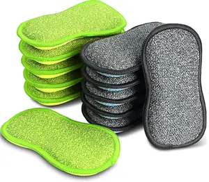 12 Pack Multi-Purpose Scrub Sponges for Kitchen by Smilepowo Non-Scratch Microfiber Sponge along with Heavy Duty Scouring Power - Effortless Cleaning of Dishes, Pots and Pans SmilePowo