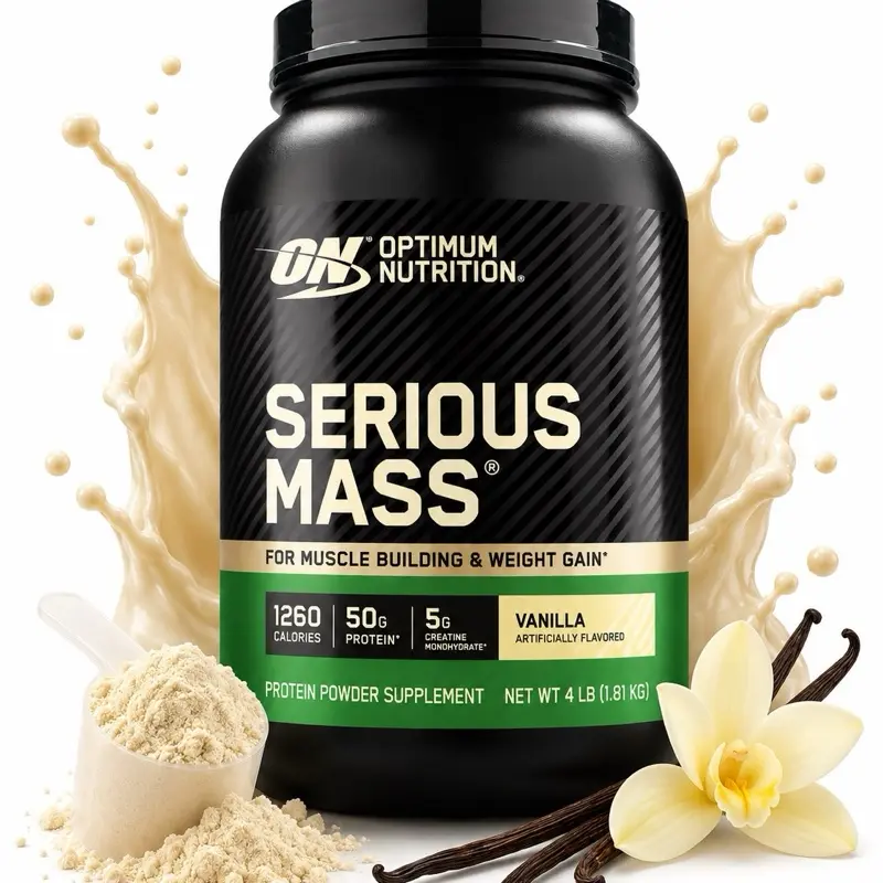 OPTIMUM NUTRITION Serious Mass Protein Powder - Vanilla Flavor, 4-Serving Fitness Supplement for Healthcare & Dietary Needs, Milk-Based Protein Powder