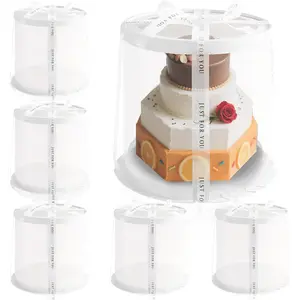 6Pcs 8.5 * 9.5inch Round Clear Cake Boxes With Ribbon, Ideal for 6inch and 7inch Tall Layer Tiered Multi-Layer Cakes, Perfect for Christmas Bakery Treats, Comes With Clear Lid