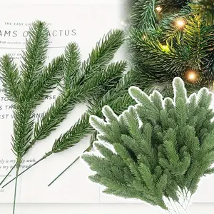 65PCS 9.8 Inches Artificial Pine Needles Branches Garland Green Plants Pine Needles Fake Greenery Pine Picks for DIY Garland Wreath Christmas Embellishing and Home Garden Decoration