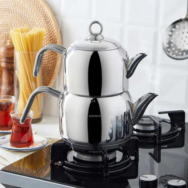 Karaca Urban Silver Metal Tea Pot Set, Medium 30cm