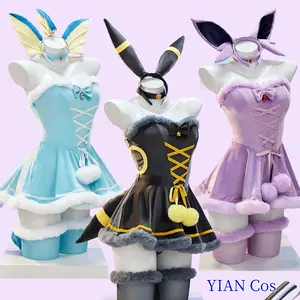 New Vaporeon Umbreon Sylveon Cosplay Costume Halloween Christmas Comic Grey blue purple cape dress Winter Plush New Year
