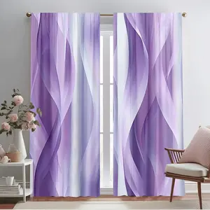 2-Piece set, abstract wave print curtains - with gradual change purple to pink minimalist design, translucent rod bag design, suitable for bedroom, office, kitchen, living room and study, aesthetic home decoration, room decoration.