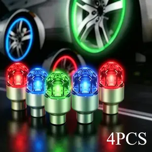 4-Pack LED Glow Tire Valve Caps, Vibration-Activated Waterproof Wheel Lights, Universal Tire Rim Decor for Cars, Motorcycles & Bikes