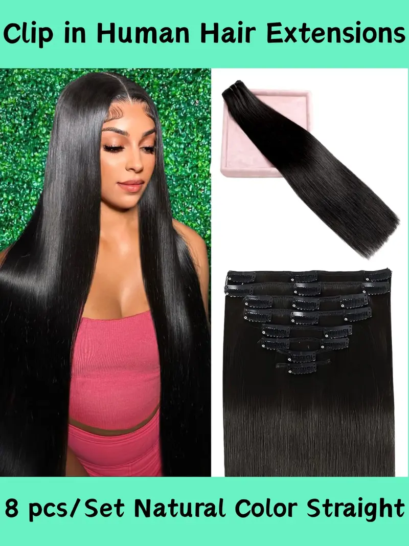 Yaki Straight Human Hair Clip In Extensions 24 Inch Full Look 8pcs 120g Amazon.com : Yaki Straight Clip in Hair Extensions Real  main image 4