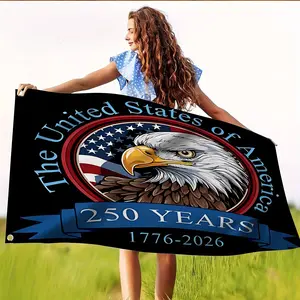 1pc 250Th Anniversary American Flag Featuring a Patriotic Eagle And Star Design, Made of Durable Polyester with Stitched Edges, Available in Sizes 3X5 Feet And 4X6 Feet, Equipped with 2 Eyelets, Perfect for Both Outdoor And Indoor Use