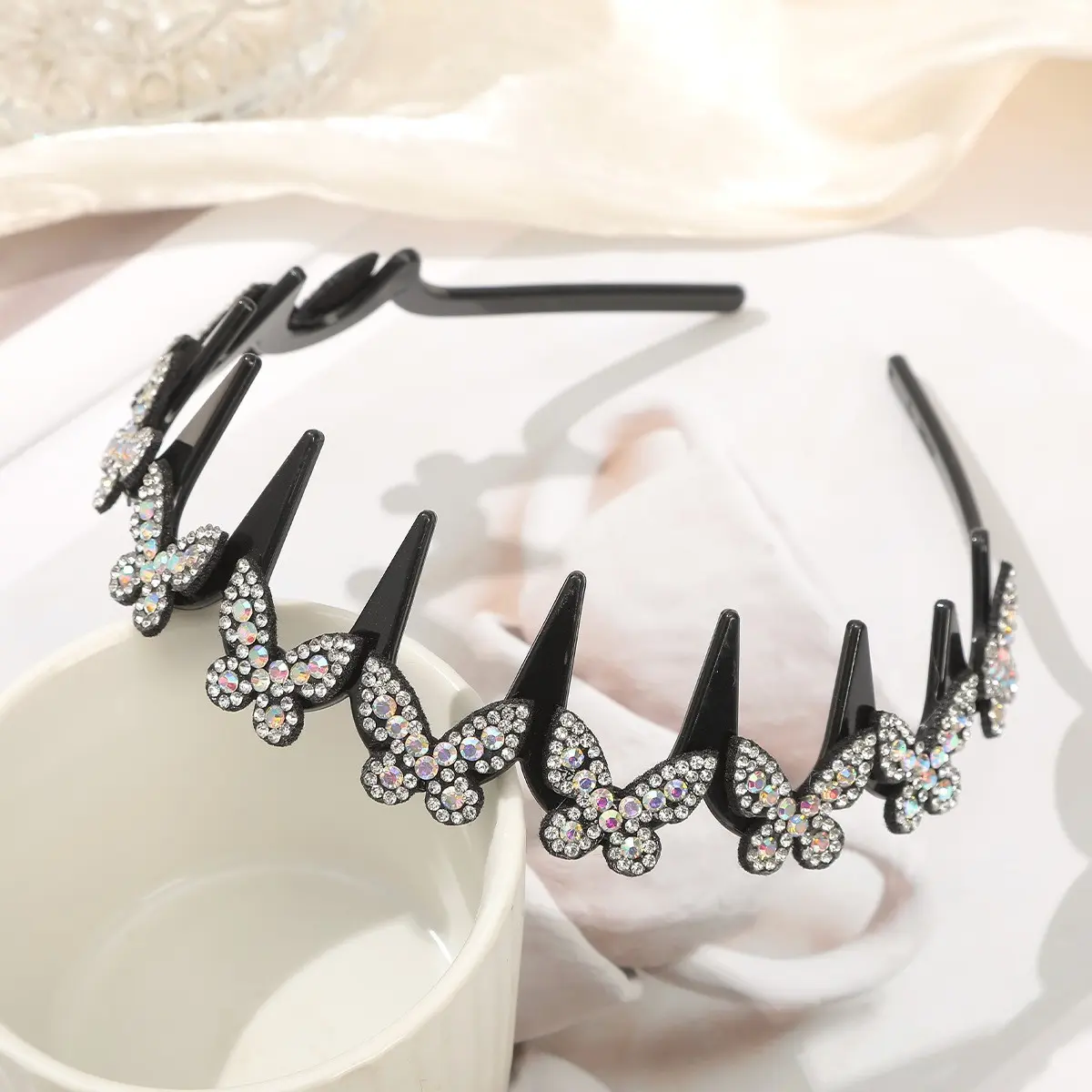Purple Butterfly Crystal Headband - Elegant Wavy, Non-Slip, Lightweight Durable Plastic, Minimalist Delicate Classic Female Hair Accessory for Party, Any Sports & Outdoor Occasions, Daily,back to school,back to school haul